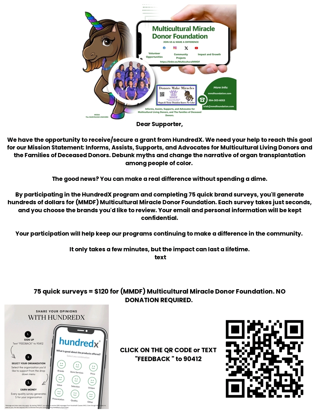 Click photo to sign up to help us reach our goal with HundredX Surveys.